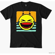 Flood Of Style Emoji Gözyaşıyla Gülen Erkekler Kadınlar İçin Komik Ve Esprili Tişört %100 Pamuklu Tişörtle Siyah