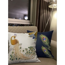 Tavus Kuşu Desenli 2’Li Kadife Kumaş Kırlent Kılıfı