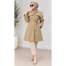Nevayla Moda Kuşaklı Düğmeli Mevsimlik Trençkot - Camel / M0118