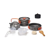 Neevoyu Kamp Alüminyum Fırça, Kaşık, Tencere, Tava, Çaydanlık 10'lu Dış Mekan Pişirme Seti Turuncu Ds308 Turuncu