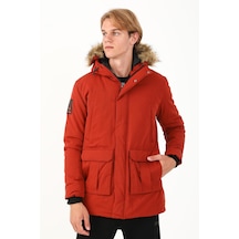 Maraton Sportswear Regular Erkek Kapşonlu Uzun Kol Basic Kiremit-siyah Parka 21302 Kiremit - Siyah