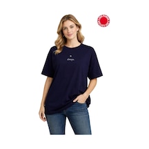 Always Baskılı Lacivert Oversize Tişört - %100 Pamuk Lacivert