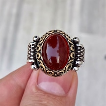 Fkgümüş Akik Taşlı İşlemeli Erkek Yüzük
