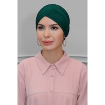 Hürrem Bone Zümrüt Pratik Hazır Geçmeli Tesettür Bone Sandy Kumaş Üç Çapraz 1 Zümrüt