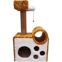 Cat Hause S11 Tünelli Yataklı Ve Teraslı Kedi Tırmalama Evi Kahverengi 90 Cm
