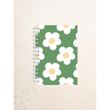 Yeşil Zeminli Papatya Desenli Defter 60 Yaprak / 120 Sayfa Çizgisiz Tel Spiralli Çok Renkli