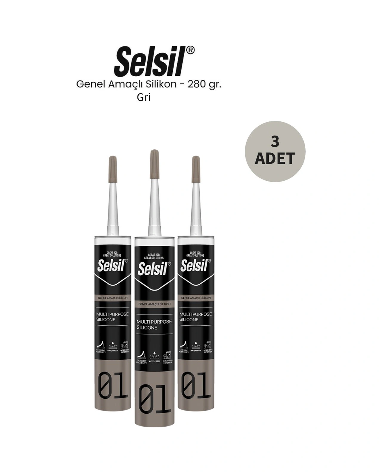 Selsil Genel Amaçlı Gri Silikon 280 Gr. 3 Adet Gri