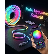 Akıllı Rgb Led Neon Şerit Işık 3m Usb Bağlantılı Uzaktan Kumanda Ve Mobil Uygulama Kontrolü Renkli