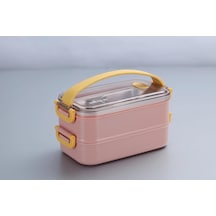 Vagonlif Çift Katmanlı Paslanmaz Çelik Beslenme Kabı-1400 Ml Beslenme Kutusu Lunch Box Pembe Çok Renkli