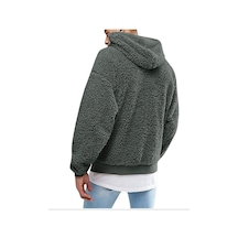 Erkekler Kalın Polar Peluş Sıcak Hoodie Kazak Kış Peluş Kürk Kapşonlu Tişörtü Yeşil