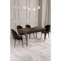 Calvin Barok Desen 80x132 Açılabilir Mdf Masa Yemek Odası Takımı, Mutfak Takımı 4 Adet Sandalye Siyah