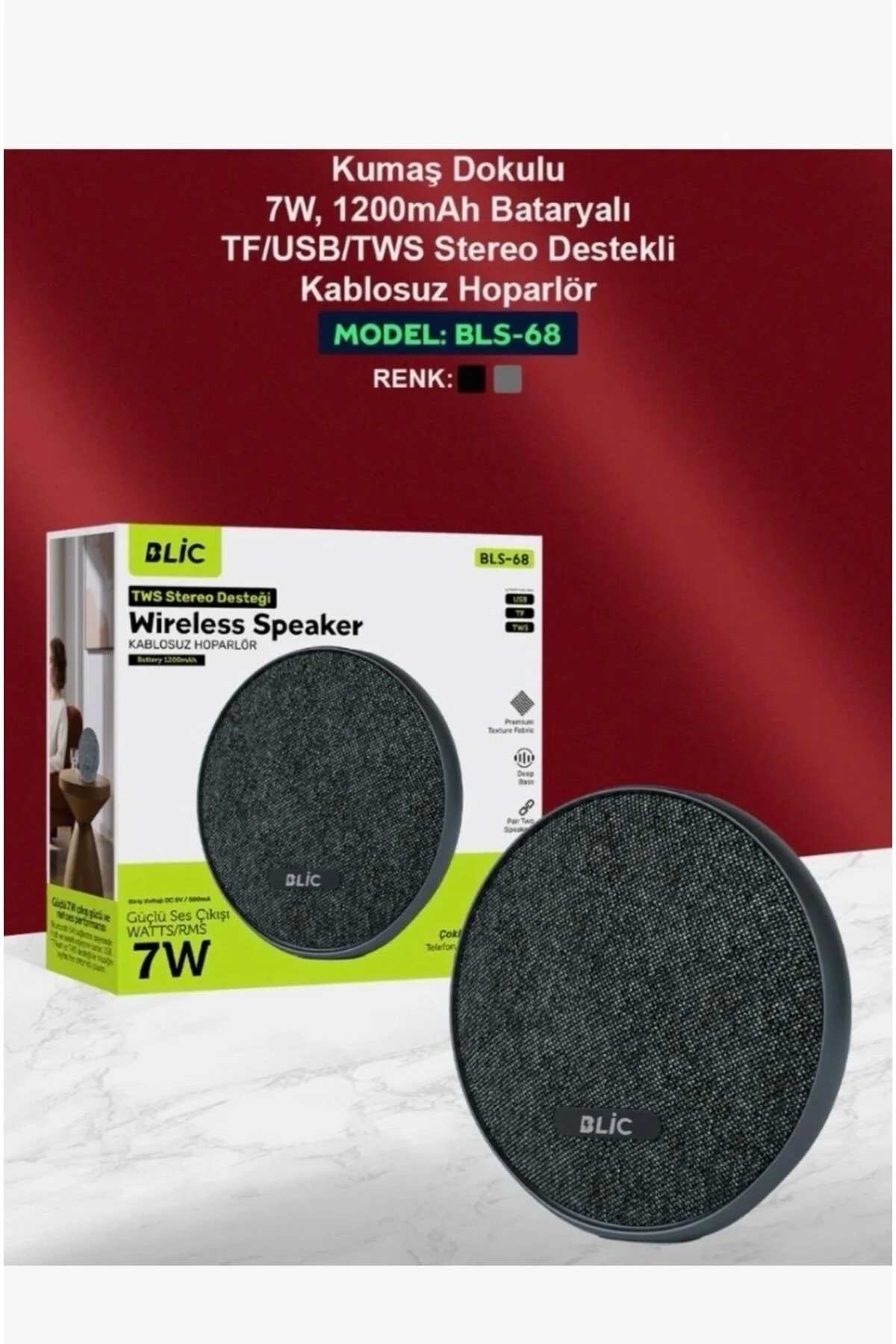 7w Kablosuz Hoparlör Tws Stereo Desteği Çoklu Cihaz Uyumu