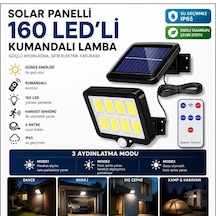 160 Led Solar Bahçe Aydınlatması, 6&amp Apos Lı Güneş Panelli Led Lamba, 5 Metre Kablolu Ve Kumandalı 4801