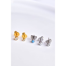 Çelik Gold-rodyum Kaplama Cerrahi Tektaş Çivili 5'li Kombin Küpe Model2 Altın - Rodyum