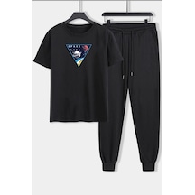 Uyguntarz Unisex Space Baskılı 2'li Eşofman Takımı Siyah