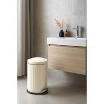 Vintage 12 Lt Yavaş Kapanır Kapaklı Ofis Mutfak Banyo Balkon Çöp Kovası Krem Krem