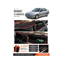 Renault 21 Manager 1990-1996 Uyumlu Torpido Örtüsü, Torpido Kılıfı - Siyah-kırmızı - Re005