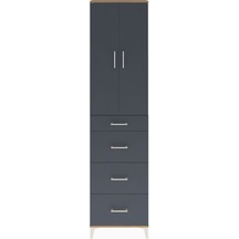 Arges Dolap Tek Raflı 4 Çekmeceli 2 Kapaklı 60x30x243 Çam-ant... Çam