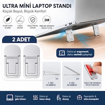 Polham Metal 2 Adet 7mm 3m Yapışkanlı Katlanabilir Ultra Mini Laptop Standı,2 Açılı Laptop Yükseltici Gümüş