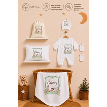 Pia Baby Erkek Bebek %100 Pamuk İsme Özel Hastane Çıkışı Hediye Seti Yastık Tulum Battaniye Ve Kese 1063tybk0x Krem