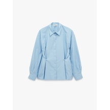 Koton Pamuklu Klasik Yaka Uzun Kollu Pileli Oversize Poplin Gömlek Mavi 7wak60294pw