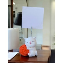 Turuncu Yumaklı Oturan Kawaii Kedi Temalı Not Tutacağı Fotoğraf Tutacak Tutucu Ofis Hediyelik Turuncu