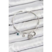 Mey İthalat Pirinç Zirkon Taşlı Güneş Ay Ve Nazar Model Gümüş Renk Charm Bileklik - Özel Seri Meyeb6864fe7dbb20d4140806b4e9