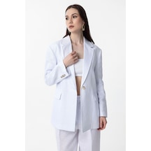 Antioch 100% Keten Kadın Blazer Ceket Beyaz
