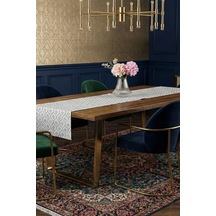 Melisa Damask Baskılı Duck Kumaş Krem Gri Runner 40x140 Cm 502 Krem