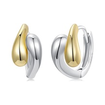 S925 Sterling Silver With Gold-plated Metallic Teardrop Earrings Bse1139 Gümüş