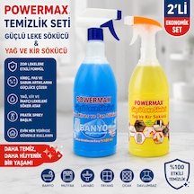Powermax 2'li Güçlü Temizlik Seti 1000 Ml X 2 Banyo Kireç & Pas Sökücü + Yağ Ve Kir Sökücü Sprey Toplam 2000 Ml