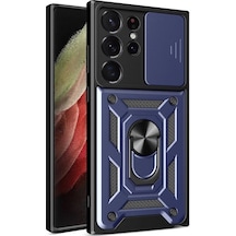 Samsung Galaxy Uyumlu - S23 Ultra Kılıf Pars Lens Yüzüklü Silikon - Lacivert Çok Renkli