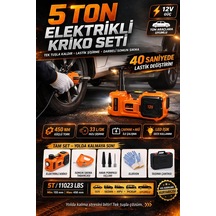 5 Ton Elektrikli Kriko Seti 12v, 3'ü 1 Arada Hidrolik Araç Krikosu Somun Sıkma Tabancası Hava Kompresörü, 450nm To