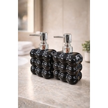 Buççin Online Mağaza 2 Adet Bubble Cam Sıvı Sabunluk, 300 Ml + 300 Ml - Siyah, 9,5x6,5x15 Cm Cam Siyah Çok Renkli
