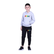 Fyk Kids Kapüşonlu Kanguru Cepli Game Baskılı Erkek Çocuk Eşofman Takımı Gri - Siyah