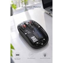 Şeffaf Çift Modlu Fare Bluetooth 5.2 + 2.4g Kablosuz Mouse Tm23 Siyah -
