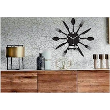 Kişiye Özel Mutfak Temalı Dekoratif Ahşap Duvar Saati Siyah