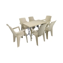 Mandella Zeugma 70x120 Katlanır Ayak 6 Kişilik Nibras Koltuk Masa Takımı Çölbeji Bej