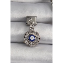 316l Çelik Gümüş Renk Sallantı Zirkon Taşlı Göz Model Nazar Boncuk Detay Nomination Charm Çok Renkli