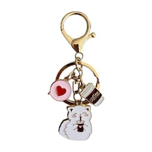 Kahveli Beyaz Kedi Metal Charm Anahtarlık Çok Renkli Çok Renkli