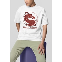 Mortal Kombat Baskılı Unisex Oversize Tişört Beyaz
