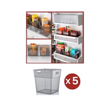 5 Adet Buzdolabı Düzenleyici, Çok Amaçlı Kutu, Çekmece Dolap İçi Organizer 5 Li Set Antrasit Plastik Diğer