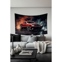 Efsane Araba Desenli Duvar Halısı Duvar Örtüsü Tapestry Süet Dokulu Kumaş