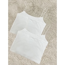 Kadın Pamuklu Crop Top Askılı Büstiyer 2 Adet
