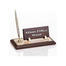 Mermer Zeminli Ahşap Masa İsimliği Ofis Masaüstü İsimlik