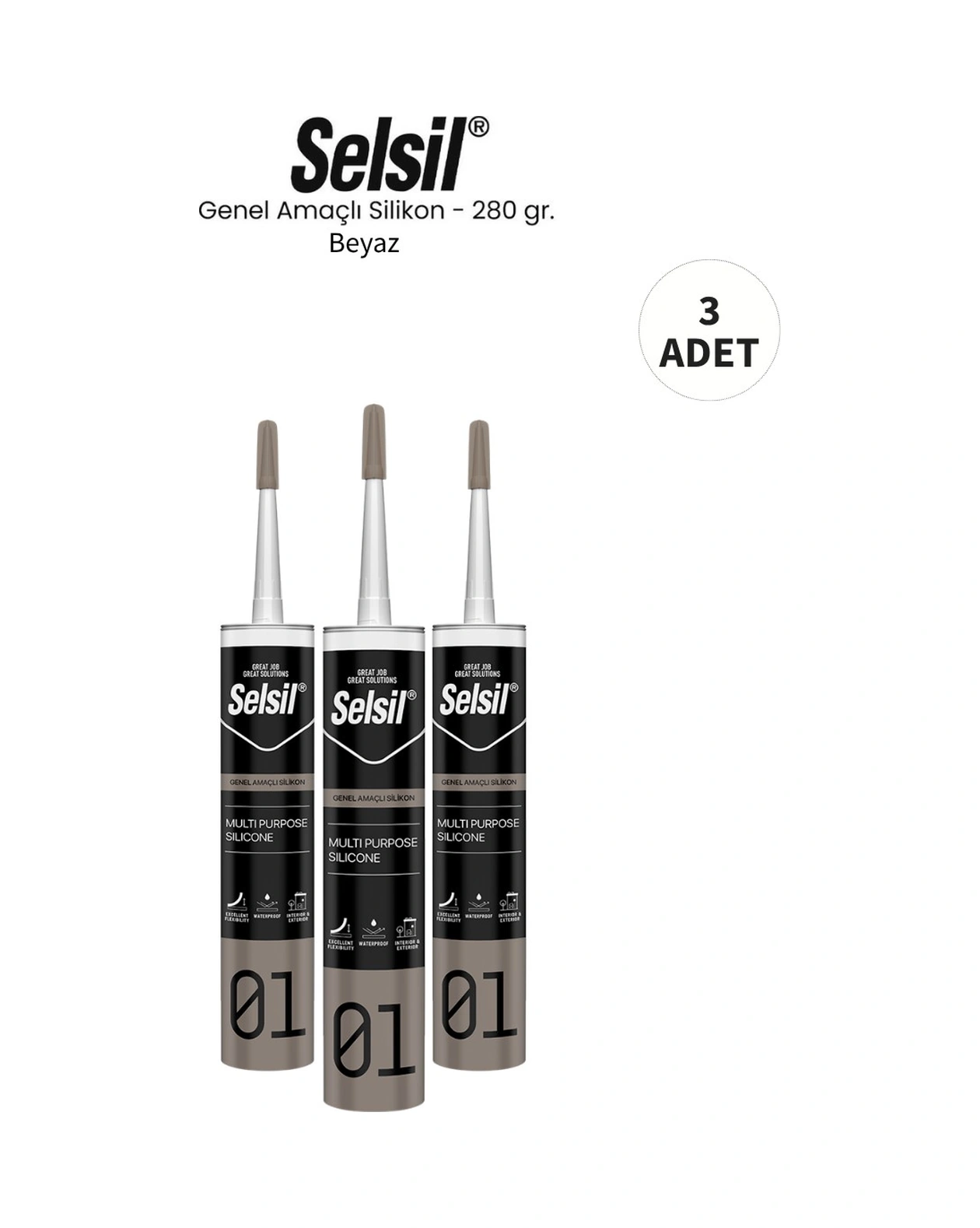 Selsil Genel Amaçlı Beyaz Silikon 280 Gr. 3 Adet Beyaz
