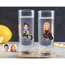 Kişiye Özel Renkli Baskılı Erkek Ve Kadın Karikatürlü İkili Vodka Bardağı-8 Çok Renkli