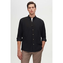 D's Damat Regular Fit Düz Kışlık Flanel Erkek Gömlek - Siyah 7HC02ORT13265