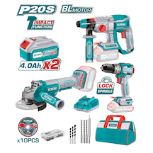 Total P20S 240202 3'lü Set Akülü Taşlama + Akülü Vidalama + Akülü Kırıcı