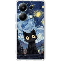 Redmi Note 13 Pro 4g Uyumlu Gece Yarısı Kedi Tasarımlı Baskılı Silikon Kılıf Renkli